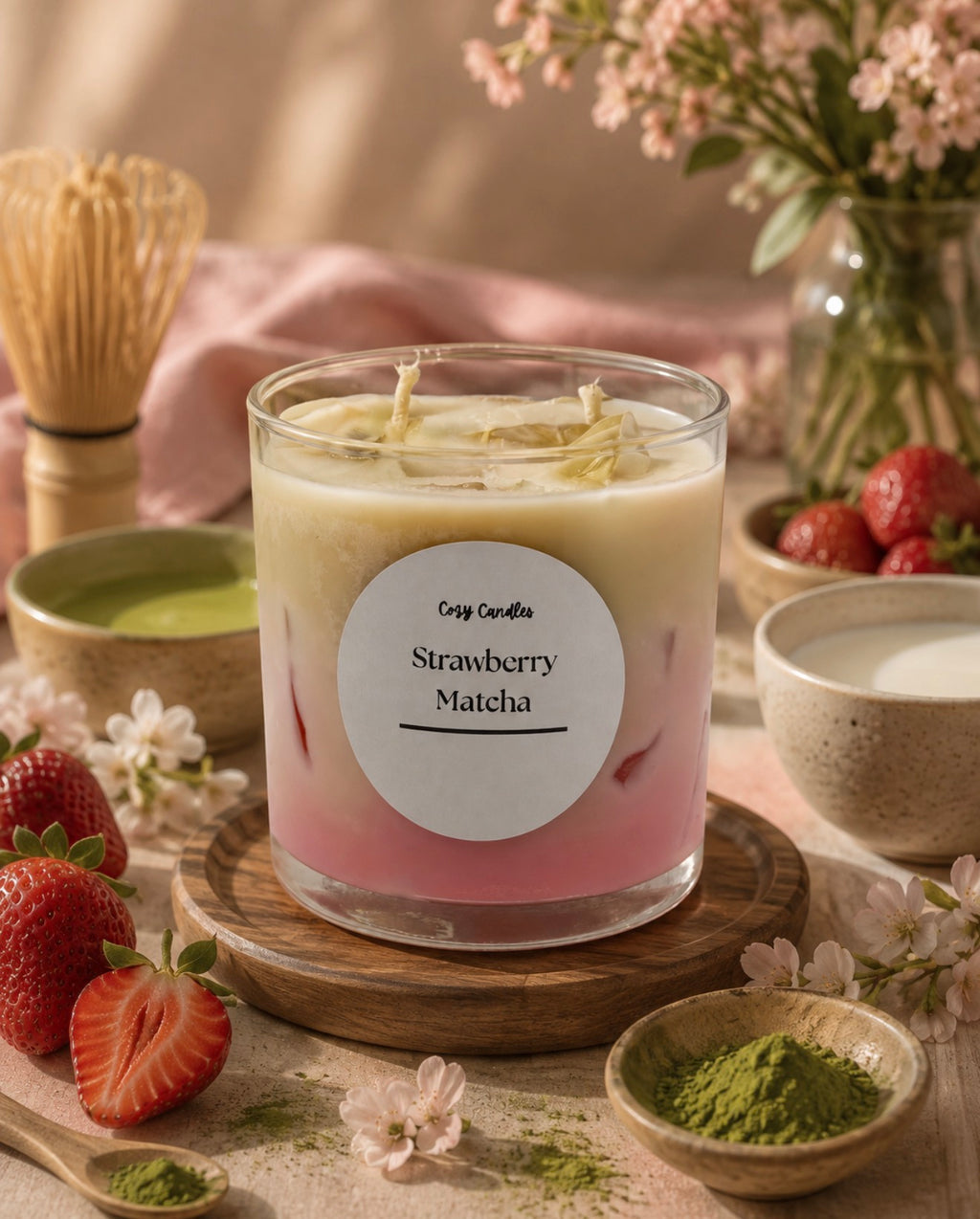 9 oz strawberry matcha candle