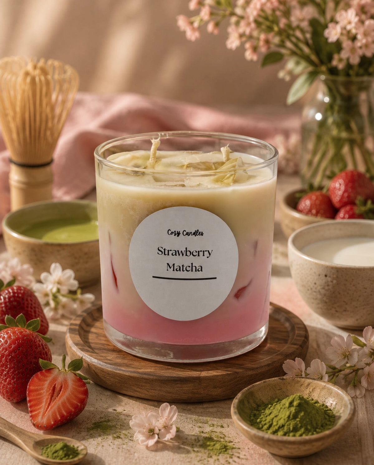 9 oz strawberry matcha candle